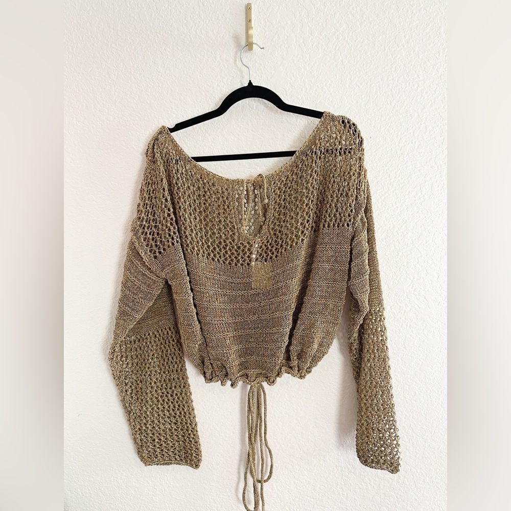 Free People Solaris Pullover sweater in brown crochet XL. NWT - Picture 3 of 8